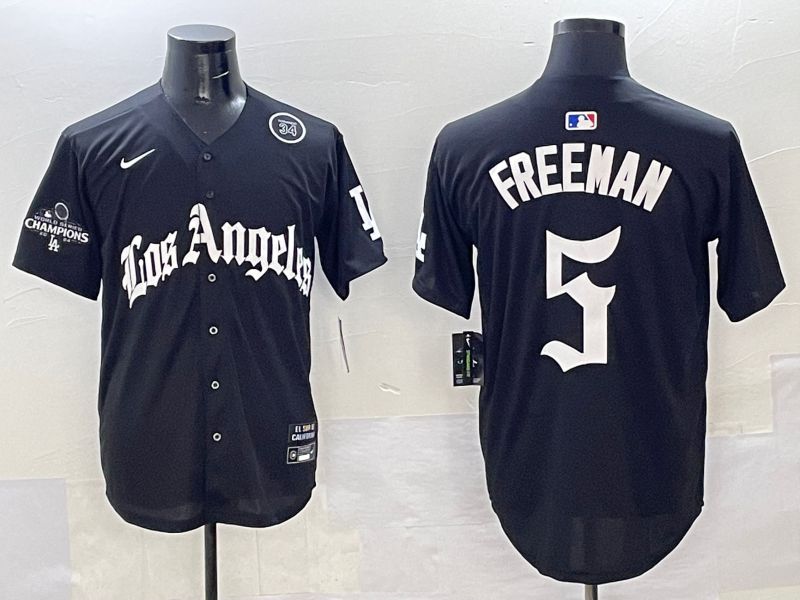 Men Los Angeles Dodgers 5 Freeman Black Five generations Joint Name 2025 Nike MLB Jersey style 41